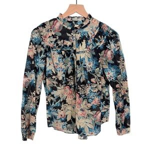 La Vie Rebecca‎ Taylor Dark Floral Button Down Blouse XS